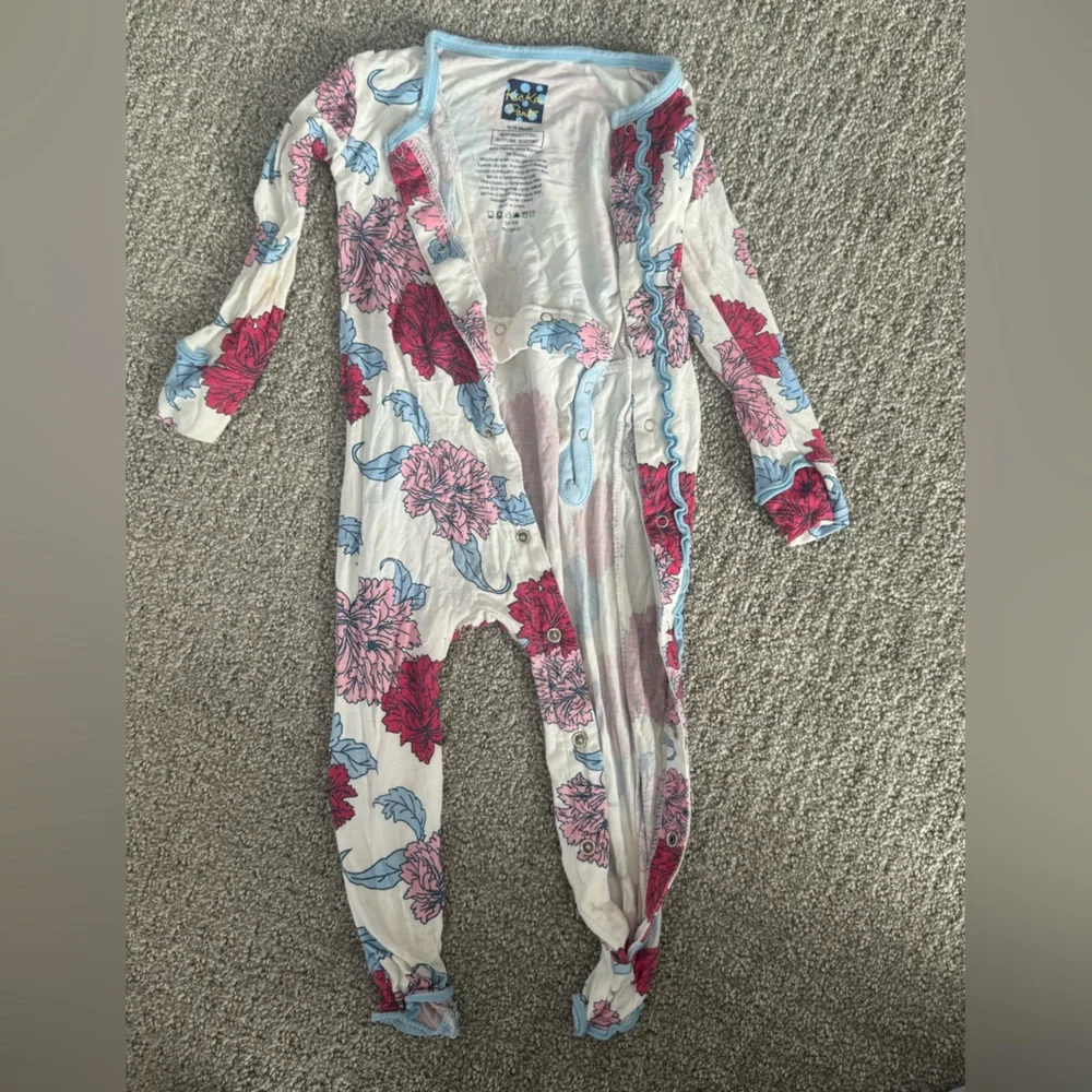 Kickee Pants onesie footless Peony Floral Kids One Piece Pajama 12-18 bamboo